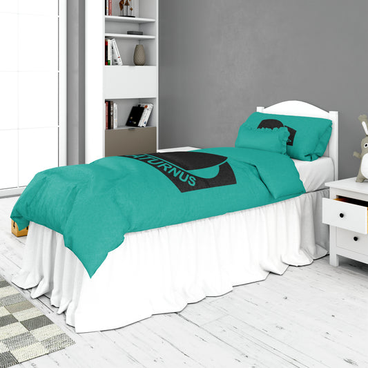 A set of bedding and personalized pillows 